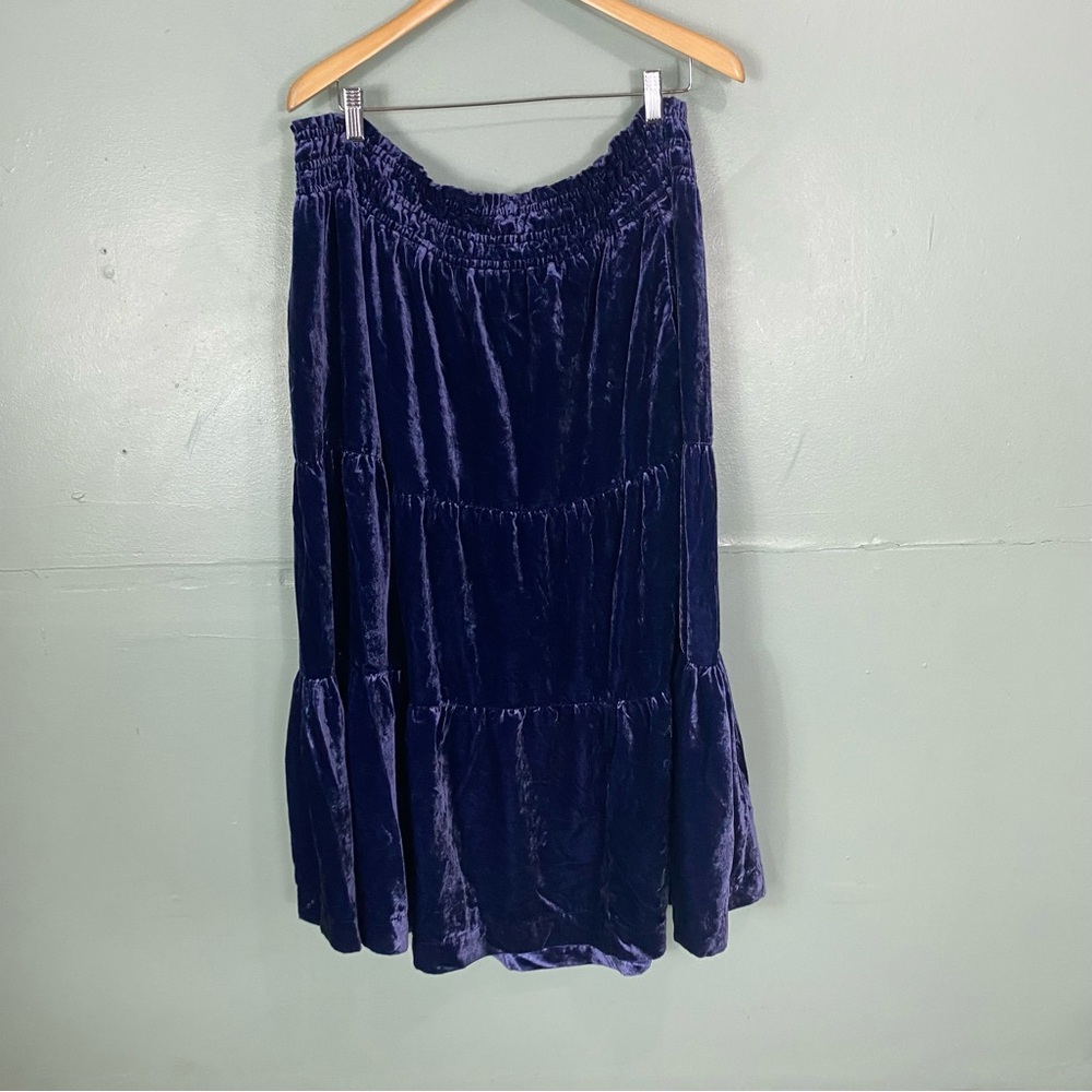 Anthropologie Somerset Maxi Skirt Velvet Blue Tiered Size 1X